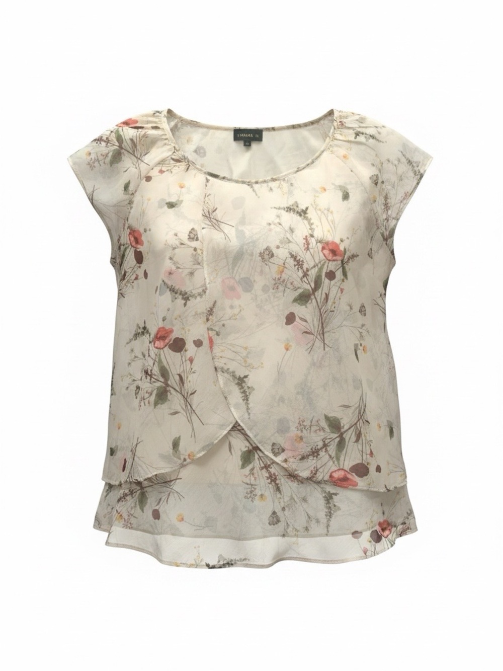 Tamara H. Floral Sheer Layered Blouse in Ivory with Coral Accents